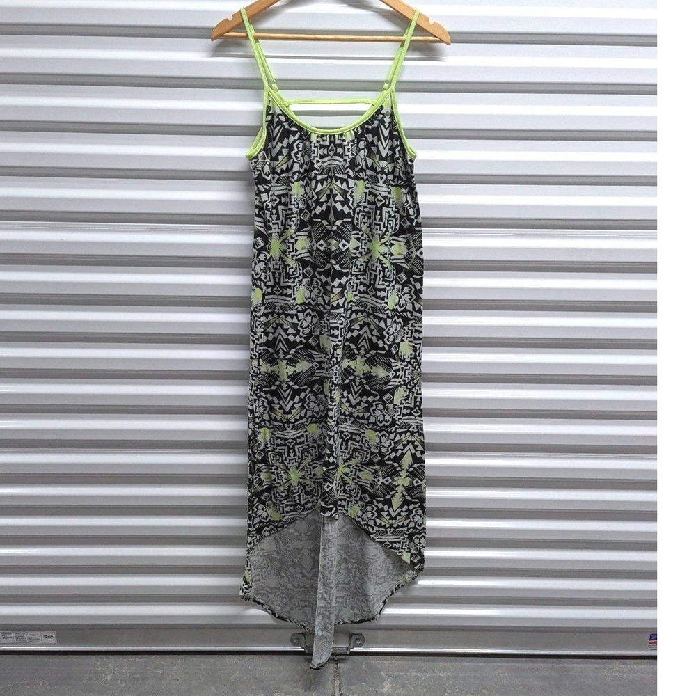 Y2K Boho Festival Hi Lo Sundress Xhilaration Large Neon Trim Abstract‎ Dress